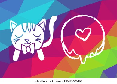 Vector Illustration of Rainbow Geometric and Polygon with Cat Animal and Donut Food. Graphic Design in Set, Collection, Template, Layout and Background.