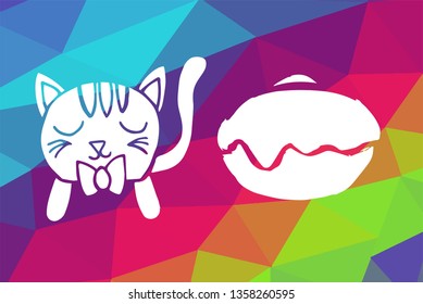 Vector Illustration of Rainbow Geometric and Polygon with Cat Animal and Donut Food. Graphic Design in Set, Collection, Template, Layout and Background.
