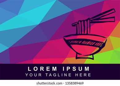 Vector Illustration Rainbow Geometric Polygon of Ramen Food. Background Template or Layout for Graphic Design.