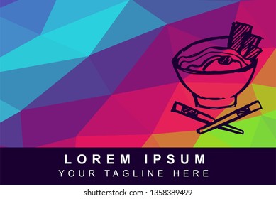 Vector Illustration Rainbow Geometric Polygon of Ramen Food. Background Template or Layout for Graphic Design.