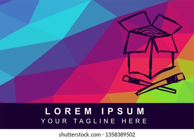 Vector Illustration Rainbow Geometric Polygon of Ramen Food. Background Template or Layout for Graphic Design.
