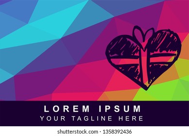 Vector Illustration Rainbow Geometric Polygon of Heart. Background Template or Layout for Graphic Design.