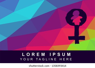 Vector Illustration Rainbow Geometric Polygon of Female Gender Symbol. Background Template or Layout for Graphic Design.
