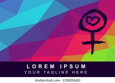 Vector Illustration Rainbow Geometric Polygon of Female Gender Symbol. Background Template or Layout for Graphic Design.