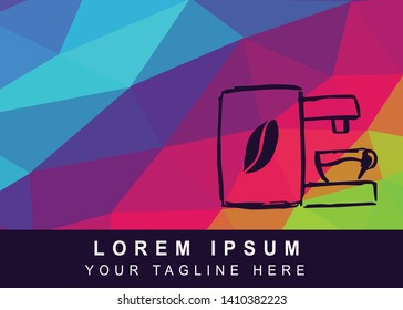 Vector Illustration Rainbow Geometric Polygon of Coffee Drinks Icon. Background Template or Layout for Graphic Design.