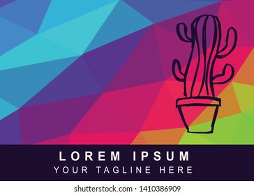 Vector Illustration Rainbow Geometric Polygon of Cactus Plant Icon. Background Template or Layout for Graphic Design.