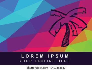 Vector Illustration Rainbow Geometric Polygon of Palm Tree Icon. Background Template or Layout for Graphic Design.