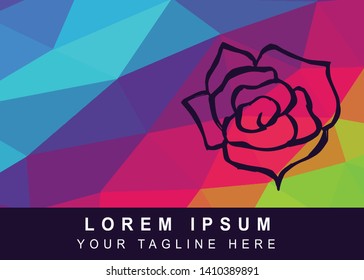 Vector Illustration Rainbow Geometric Polygon of Rose Flower Icon. Background Template or Layout for Graphic Design.