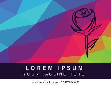 Vector Illustration Rainbow Geometric Polygon of Rose Flower Icon. Background Template or Layout for Graphic Design.