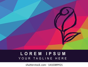 Vector Illustration Rainbow Geometric Polygon of Rose Flower Icon. Background Template or Layout for Graphic Design.