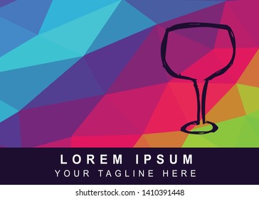 Vector Illustration Rainbow Geometric Polygon of Wine Glass Drinks Icon. Background Template or Layout for Graphic Design.