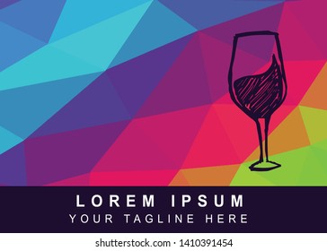 Vector Illustration Rainbow Geometric Polygon of Wine Glass Drinks Icon. Background Template or Layout for Graphic Design.