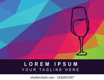 Vector Illustration Rainbow Geometric Polygon of Wine Glass Drinks Icon. Background Template or Layout for Graphic Design.