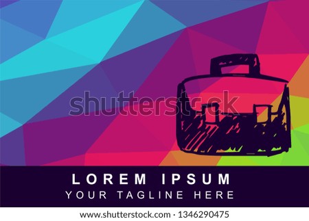 Vector Illustration Rainbow Geometric Polygon of Travel or School Bag. Background Template or Layout for Graphic Design. 