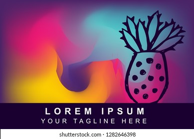 Vector Illustration of Rainbow Gradient Background with Hand Drawn Cactus Icon