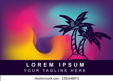 Vector Illustration of Rainbow Gradient Background with Hand Drawn Palm Tree Icon