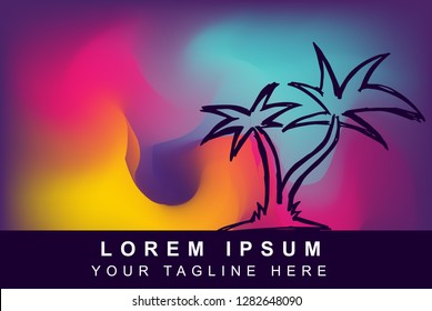 Vector Illustration of Rainbow Gradient Background with Hand Drawn Palm Tree Icon