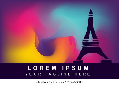 Vector Illustration of Rainbow Gradient Background with Hand Drawn Paris Eiffel Tower Icon