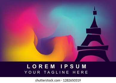 Vector Illustration of Rainbow Gradient Background with Hand Drawn Paris Eiffel Tower Icon