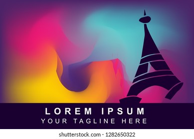 Vector Illustration of Rainbow Gradient Background with Hand Drawn Paris Eiffel Tower Icon