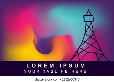 Vector Illustration of Rainbow Gradient Background with Hand Drawn Paris Eiffel Tower Icon