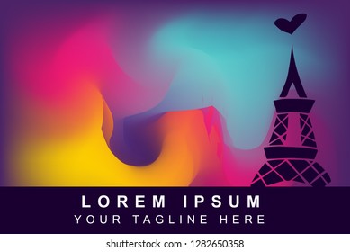 Vector Illustration of Rainbow Gradient Background with Hand Drawn Paris Eiffel Tower Icon