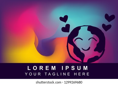 Vector Illustration of Rainbow Gradient Background with Hand Drawn Earth Icon