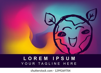 Vector Illustration of Rainbow Gradient Background with Hand Drawn Earth Icon