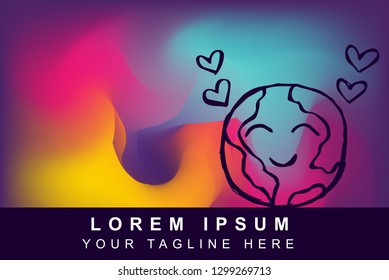 Vector Illustration of Rainbow Gradient Background with Hand Drawn Earth Icon