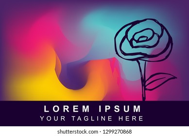 Vector Illustration of Rainbow Gradient Background with Hand Drawn Rose Flower Icon