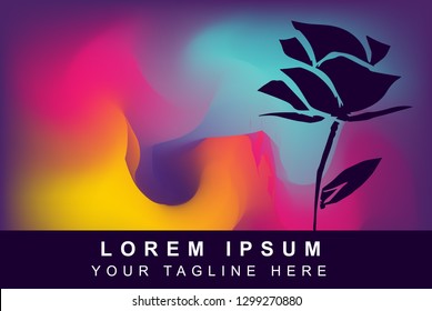 Vector Illustration of Rainbow Gradient Background with Hand Drawn Rose Flower Icon