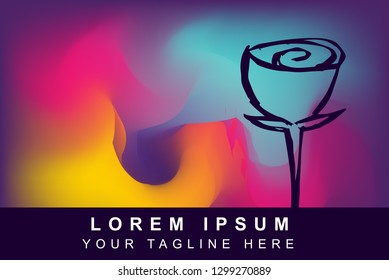 Vector Illustration of Rainbow Gradient Background with Hand Drawn Rose Flower Icon