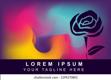 Vector Illustration of Rainbow Gradient Background with Hand Drawn Rose Flower Icon