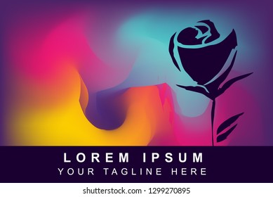 Vector Illustration of Rainbow Gradient Background with Hand Drawn Rose Flower Icon