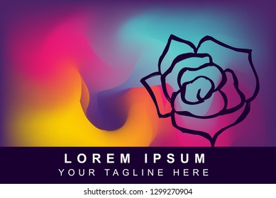 Vector Illustration of Rainbow Gradient Background with Hand Drawn Rose Flower Icon