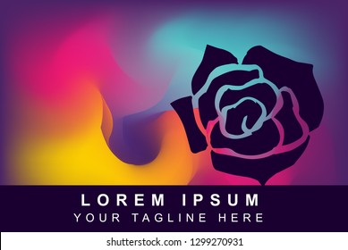 Vector Illustration of Rainbow Gradient Background with Hand Drawn Rose Flower Icon