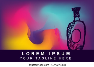 Vector Illustration of Rainbow Gradient Background with Hand Drawn Wine and Glass Icon