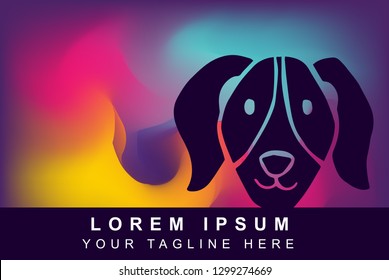 Vector Illustration of Rainbow Gradient Background with Hand Drawn Animal Dog Icon