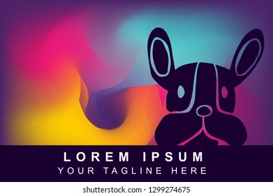 Vector Illustration of Rainbow Gradient Background with Hand Drawn Animal Dog Icon