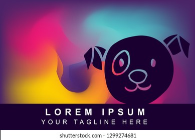 Vector Illustration of Rainbow Gradient Background with Hand Drawn Animal Dog Icon