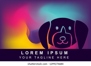 Vector Illustration of Rainbow Gradient Background with Hand Drawn Animal Dog Icon