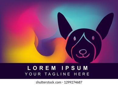 Vector Illustration of Rainbow Gradient Background with Hand Drawn Animal Dog Icon