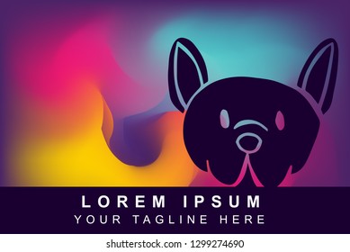 Vector Illustration of Rainbow Gradient Background with Hand Drawn Animal Dog Icon