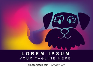 Vector Illustration of Rainbow Gradient Background with Hand Drawn Animal Dog Icon