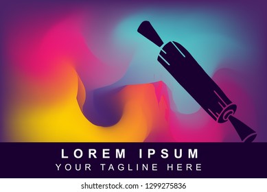 Vector Illustration of Rainbow Gradient Background with Hand Drawn Rolling Pin for Baking and Cooking Icon