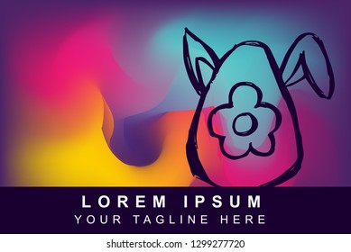 Vector Illustration of Rainbow Gradient Background with Hand Drawn Easter Egg Icon