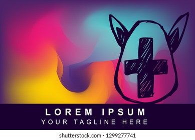 Vector Illustration of Rainbow Gradient Background with Hand Drawn Easter Egg Icon