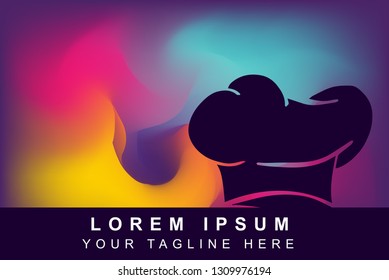 Vector Illustration of Rainbow Gradient Background with Hand Drawn Chef Hat Icon