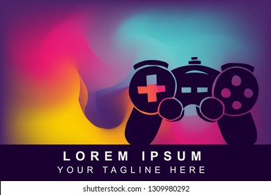 Vector Illustration of Rainbow Gradient Background with Hand Drawn Game Controller Icon