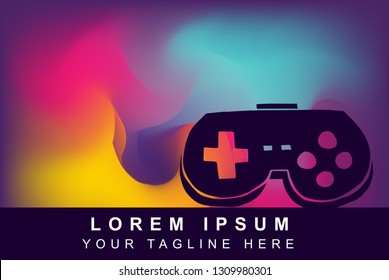 Vector Illustration of Rainbow Gradient Background with Hand Drawn Game Controller Icon